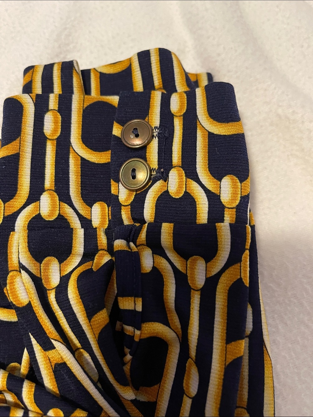 Anthropologie Navy and Gold Geometric Chain-Print Button-Down Shirt - Picture 6 of 7